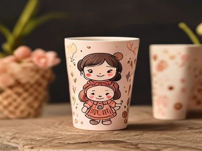 玩偶姐姐限定马克杯周边产品，焦糖色调设计，印有玩偶姐姐专属图案，精致礼盒包装